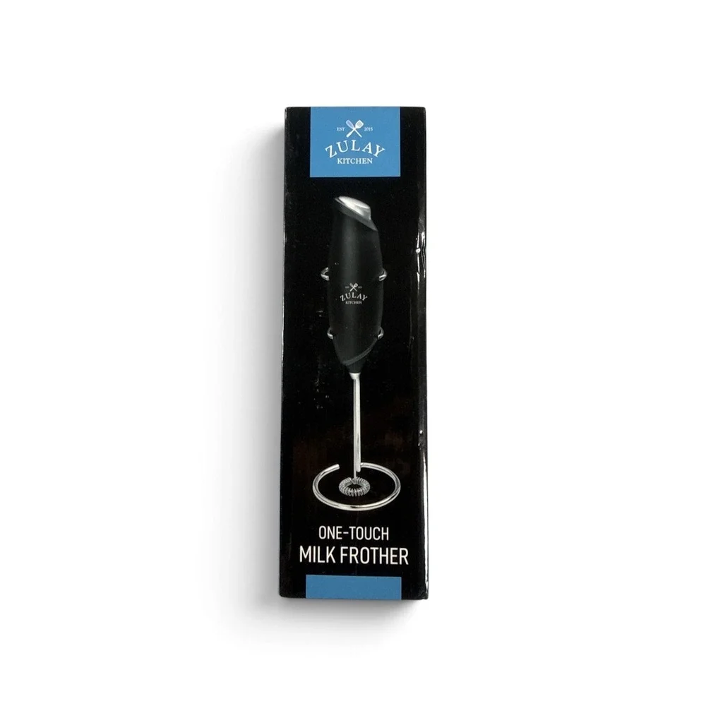 Zulay Kitchen One-Touch Milk Frother Handheld Foam Maker with Stand Black
